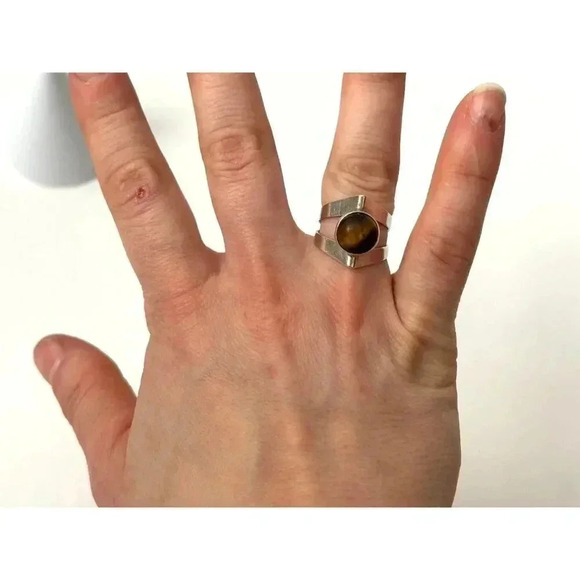 Vintage Sterling Silver Eye of the Tiger Ring - size 6.75 - Israeli Made - Picture 5 of 8